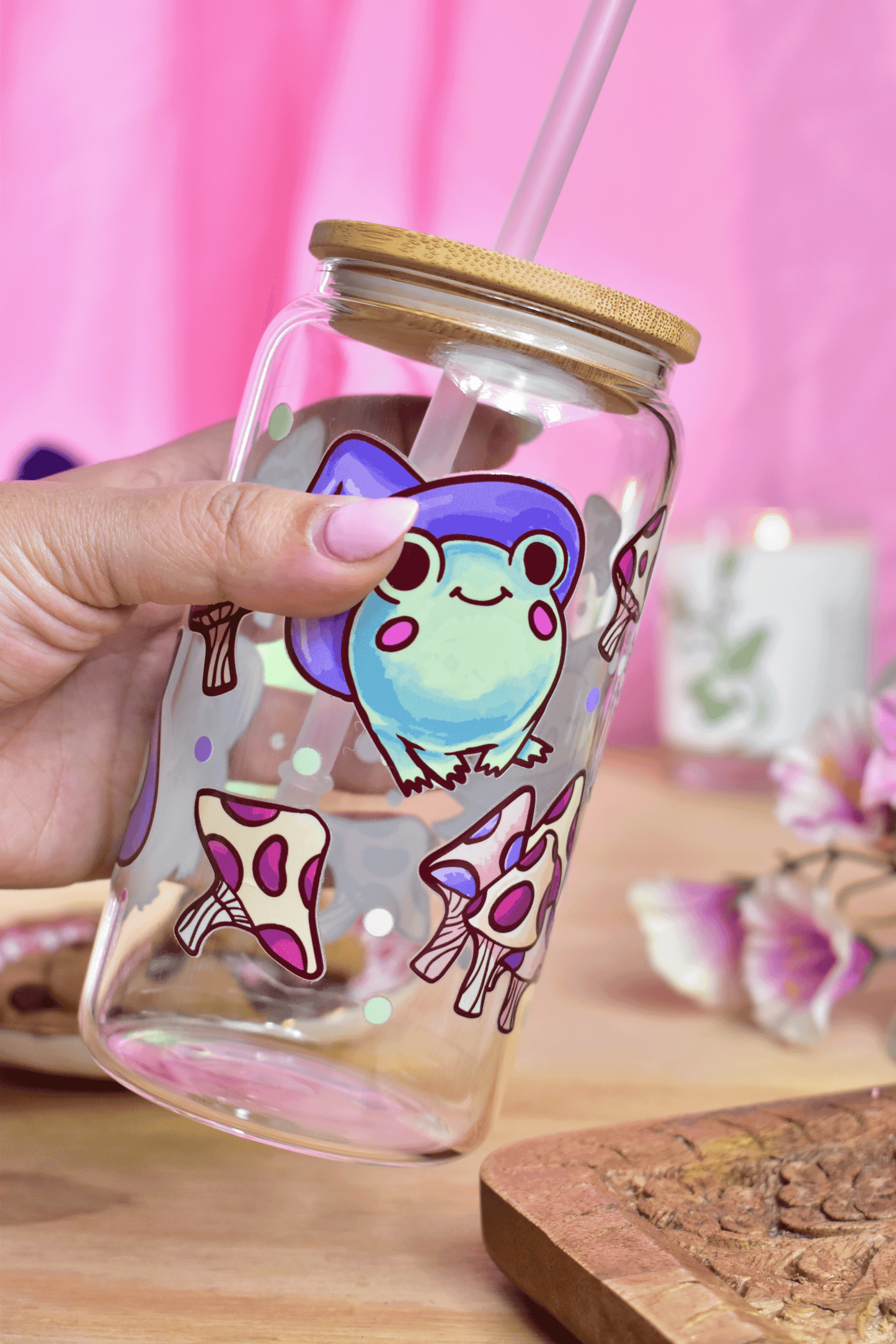 Witchy Frog Glass Can Tumbler with Straw – 16 oz Cute Iced Coffee Cup