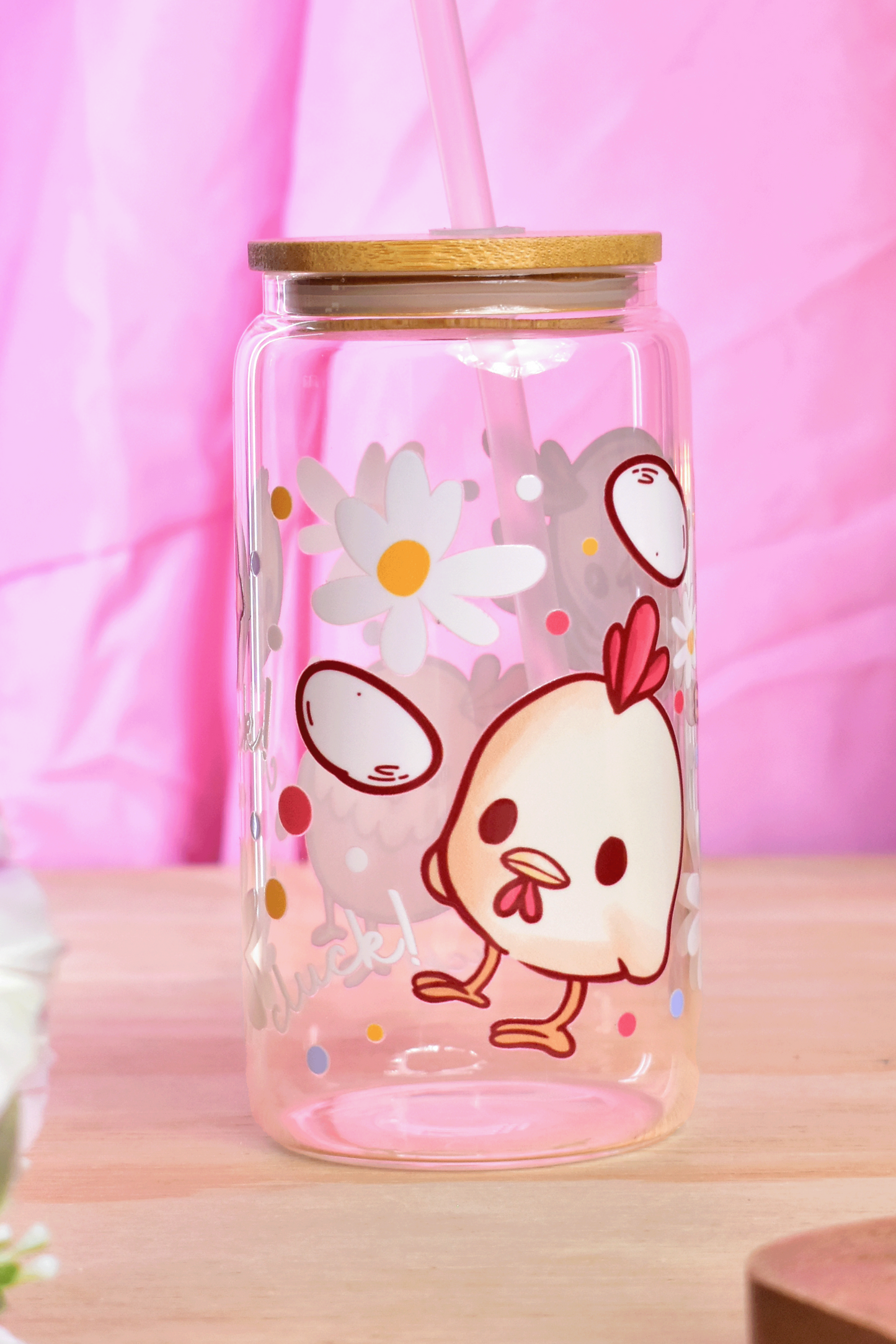 Chicken Glass Can Tumbler with Straw – 16 oz Cute Iced Coffee Cup