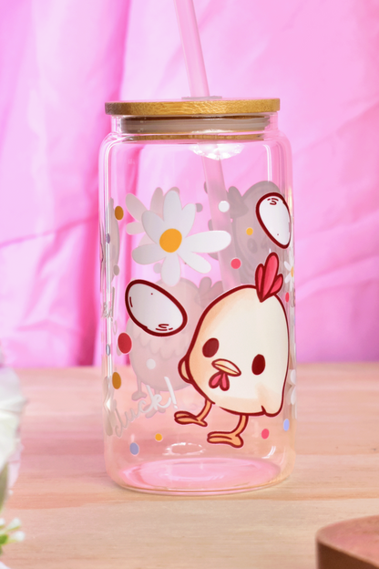 Chicken Glass Can Tumbler with Straw – 16 oz Cute Iced Coffee Cup