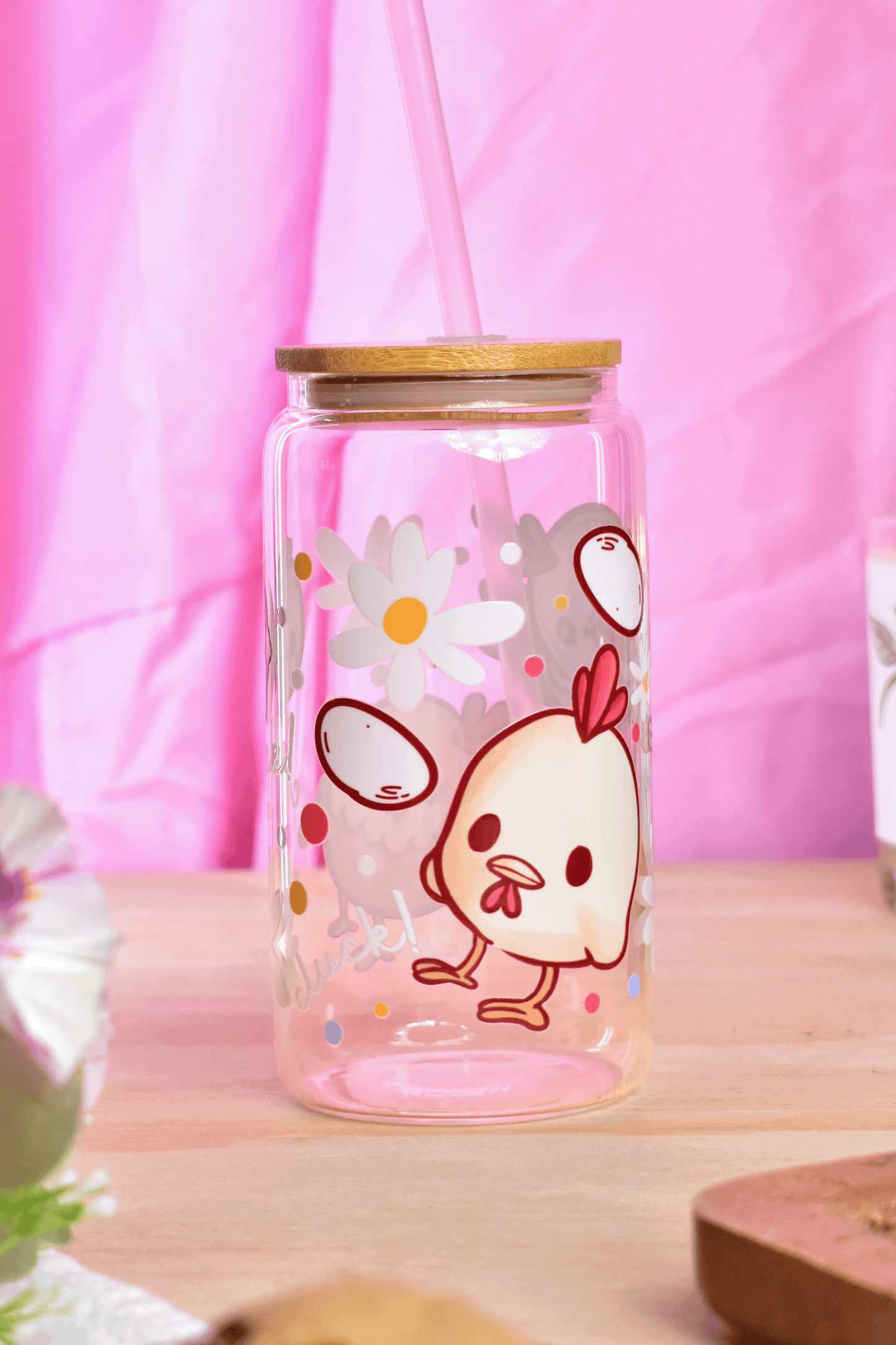 Chicken Glass Can Tumbler with Straw – 16 oz Cute Iced Coffee Cup