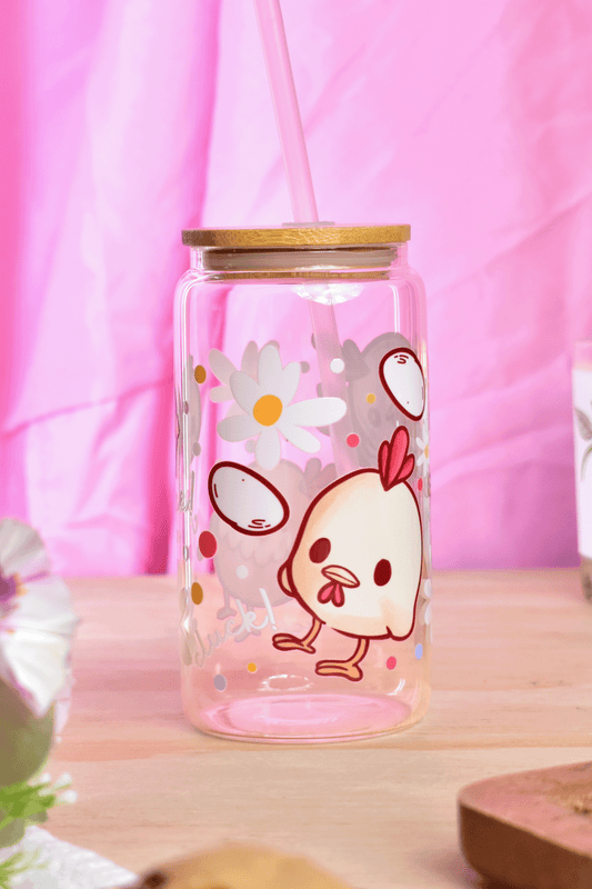 Chicken Glass Can Tumbler with Straw – 16 oz Cute Iced Coffee Cup