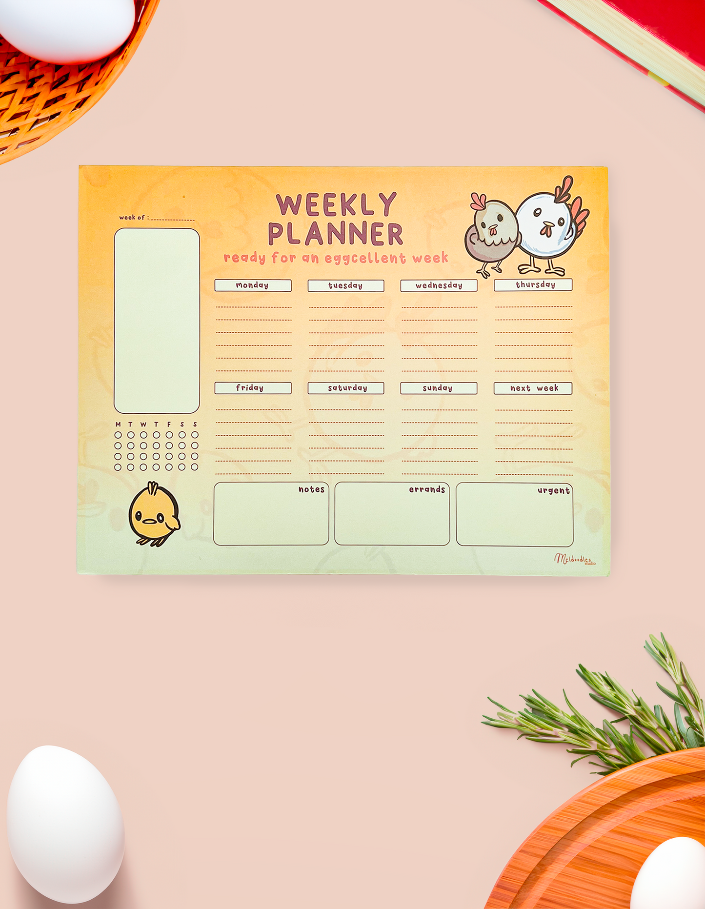 Chicken Weekly Planner Notepad – 8.5 x 11 Cute Desk Planner Pad