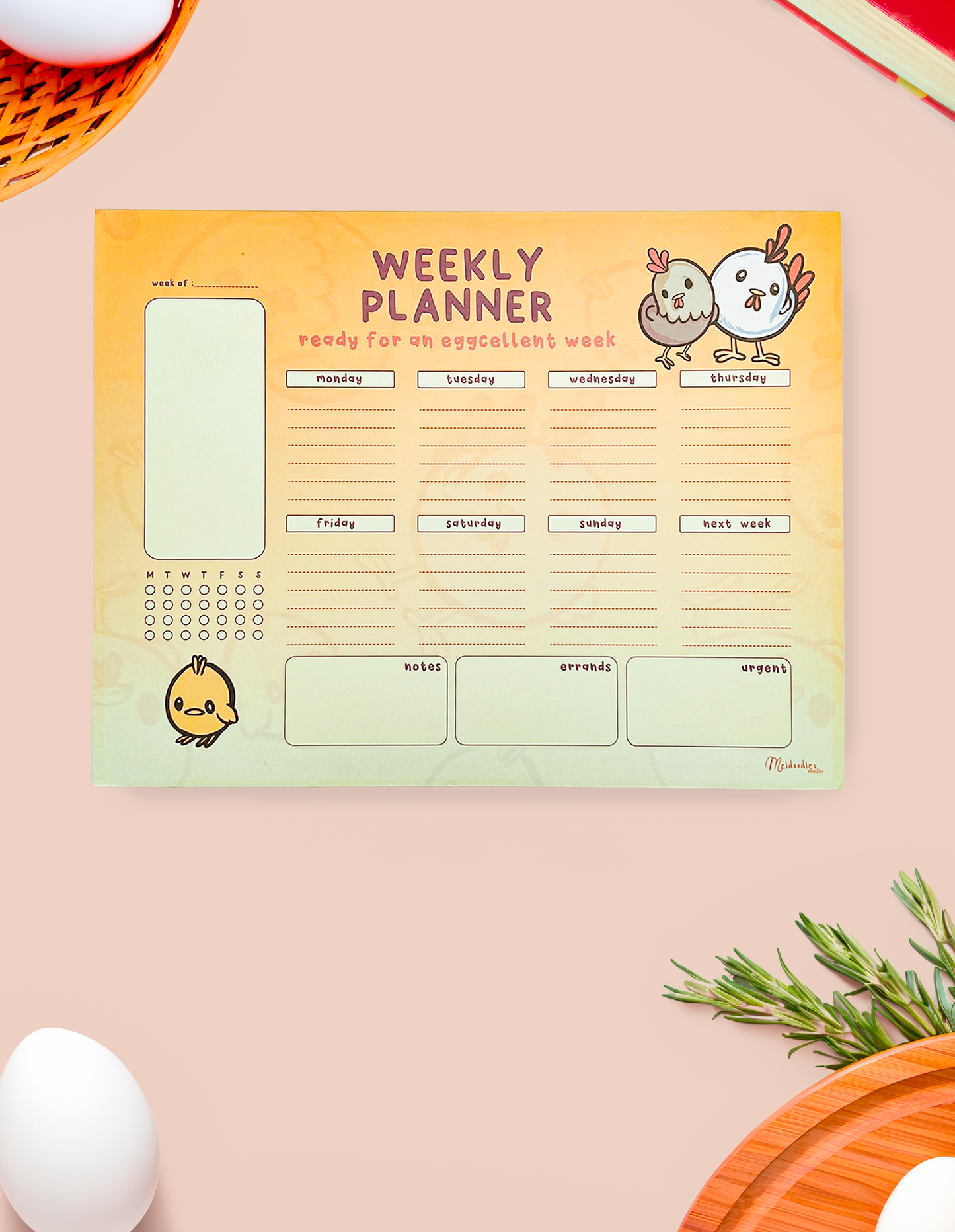 Chicken Weekly Planner Notepad – 8.5 x 11 Cute Desk Planner Pad