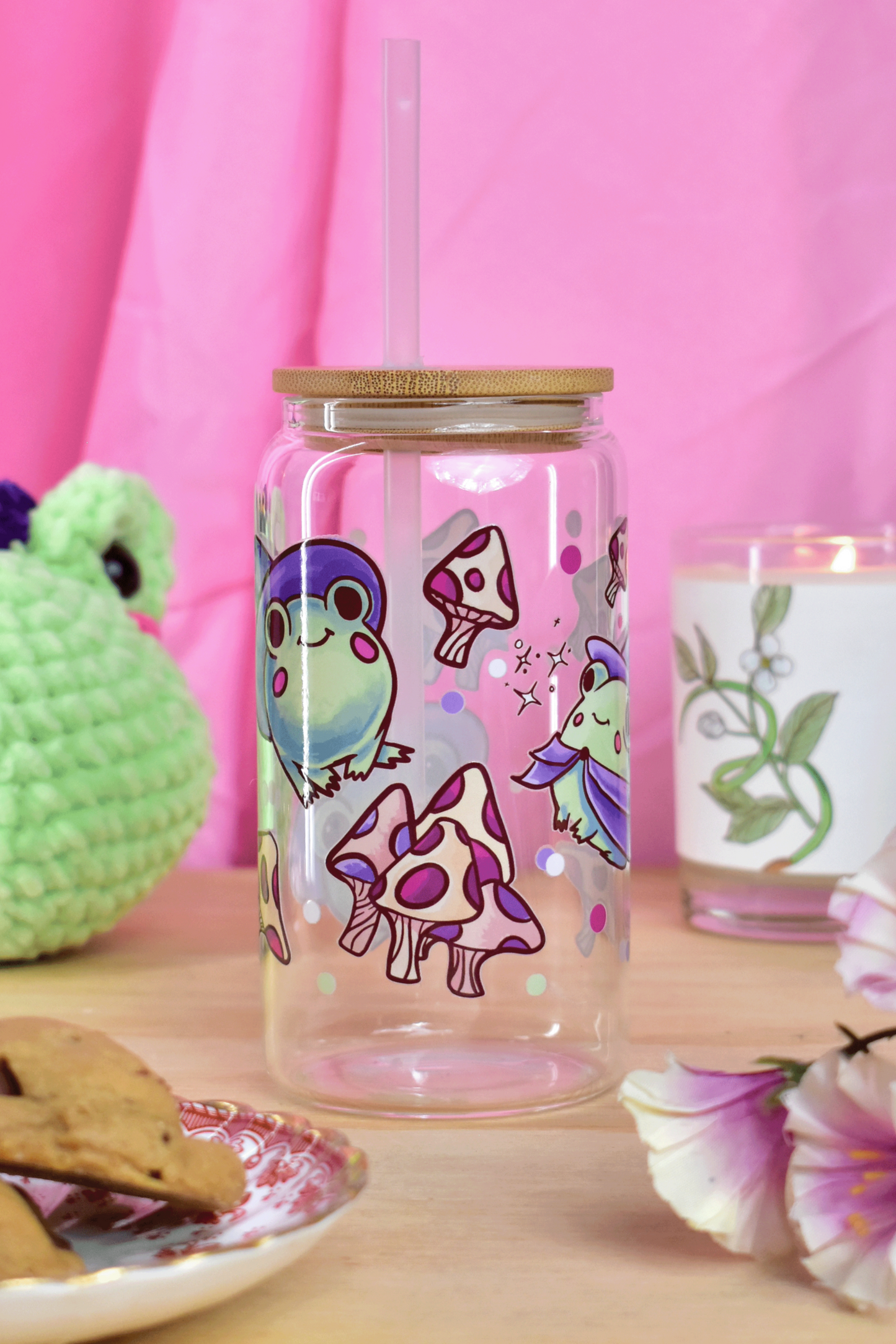 Witchy Frog Glass Can Tumbler with Straw – 16 oz Cute Iced Coffee Cup