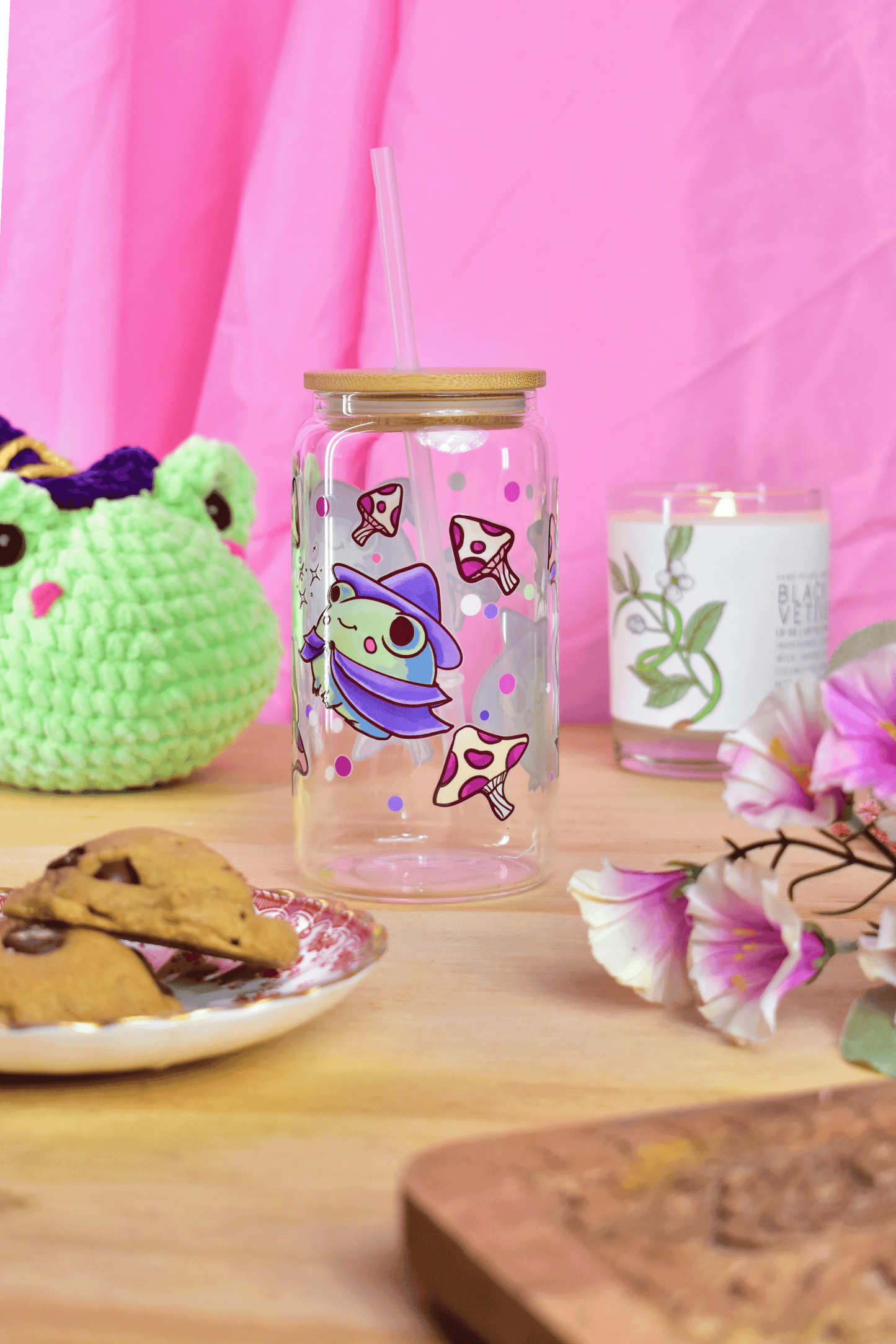 Witchy Frog Glass Can Tumbler with Straw – 16 oz Cute Iced Coffee Cup
