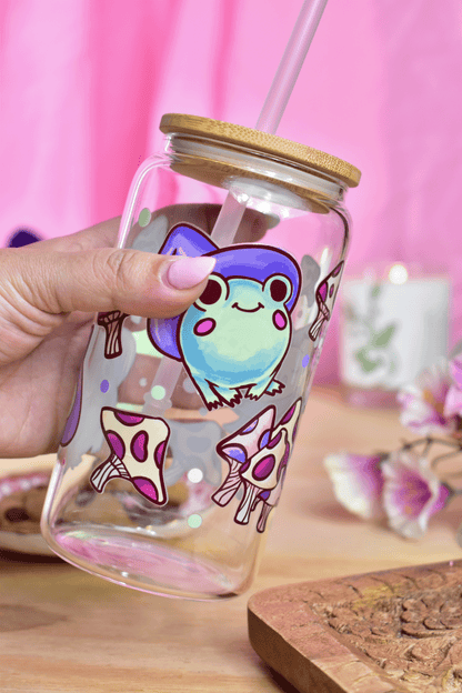 Witchy Frog Glass Can Tumbler with Straw – 16 oz Cute Iced Coffee Cup
