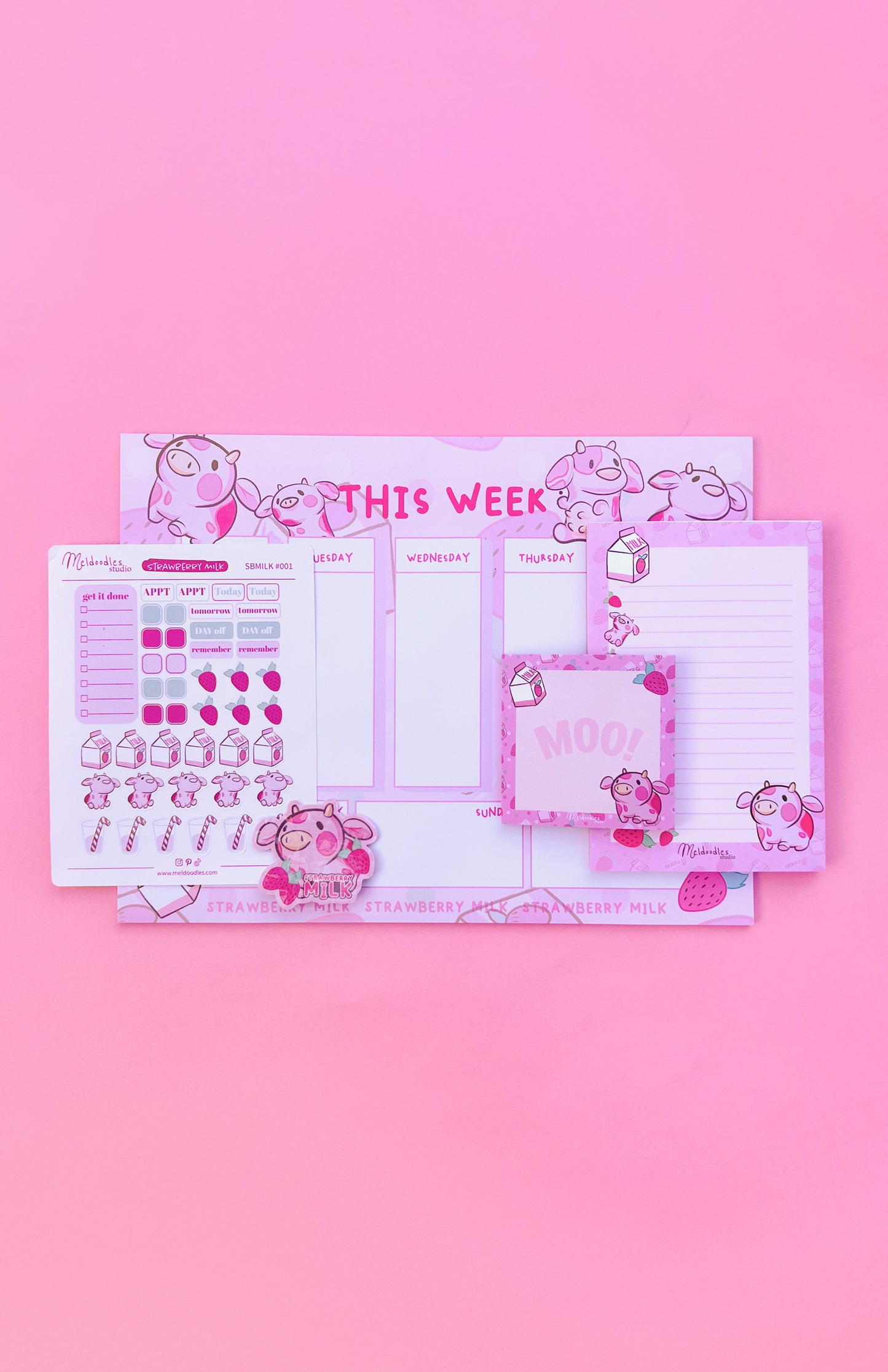 Strawberry Milk Cow Stationery Gift Set – Deluxe Planner & Sticker Bundle