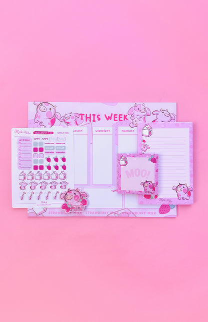 Strawberry Milk Cow Stationery Gift Set – Deluxe Planner & Sticker Bundle
