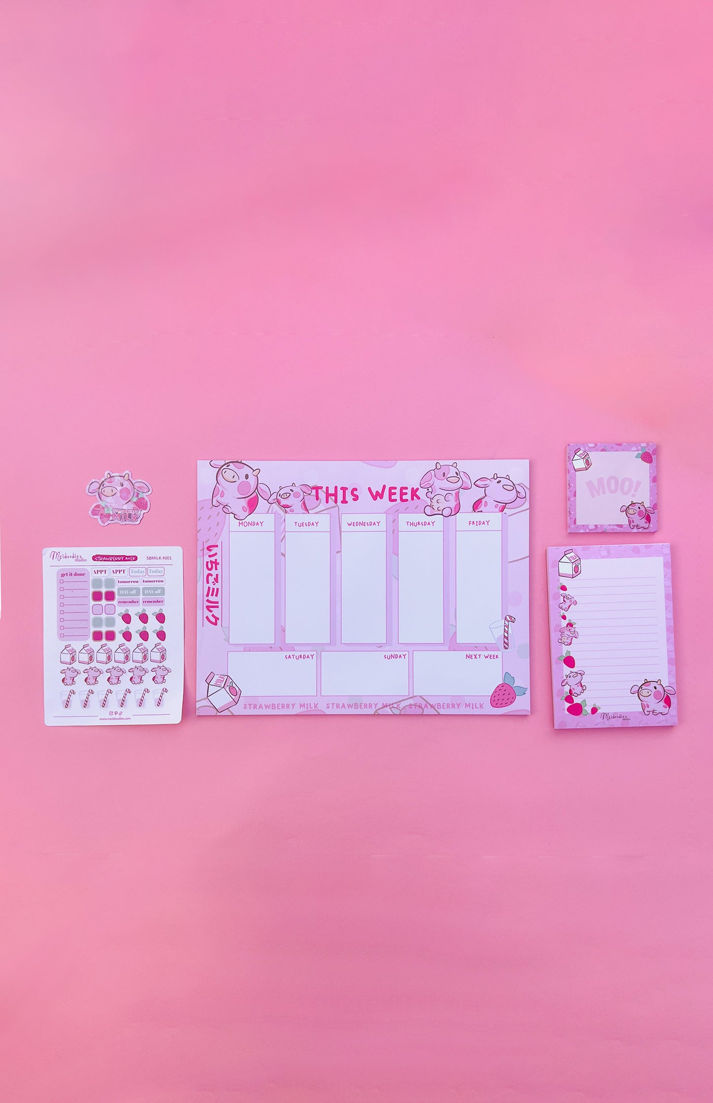 Strawberry Milk Cow Stationery Gift Set – Deluxe Planner & Sticker Bundle