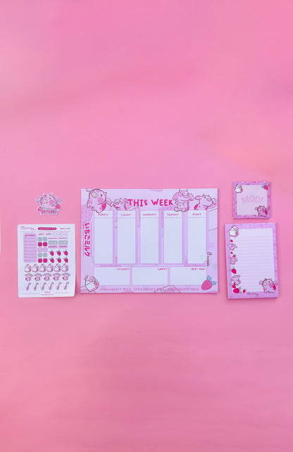 Strawberry Milk Cow Stationery Gift Set – Deluxe Planner & Sticker Bundle