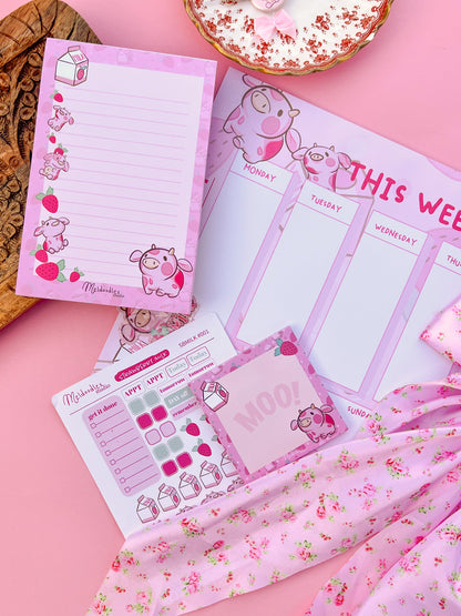 Strawberry Milk Cow Stationery Gift Set – Deluxe Planner & Sticker Bundle