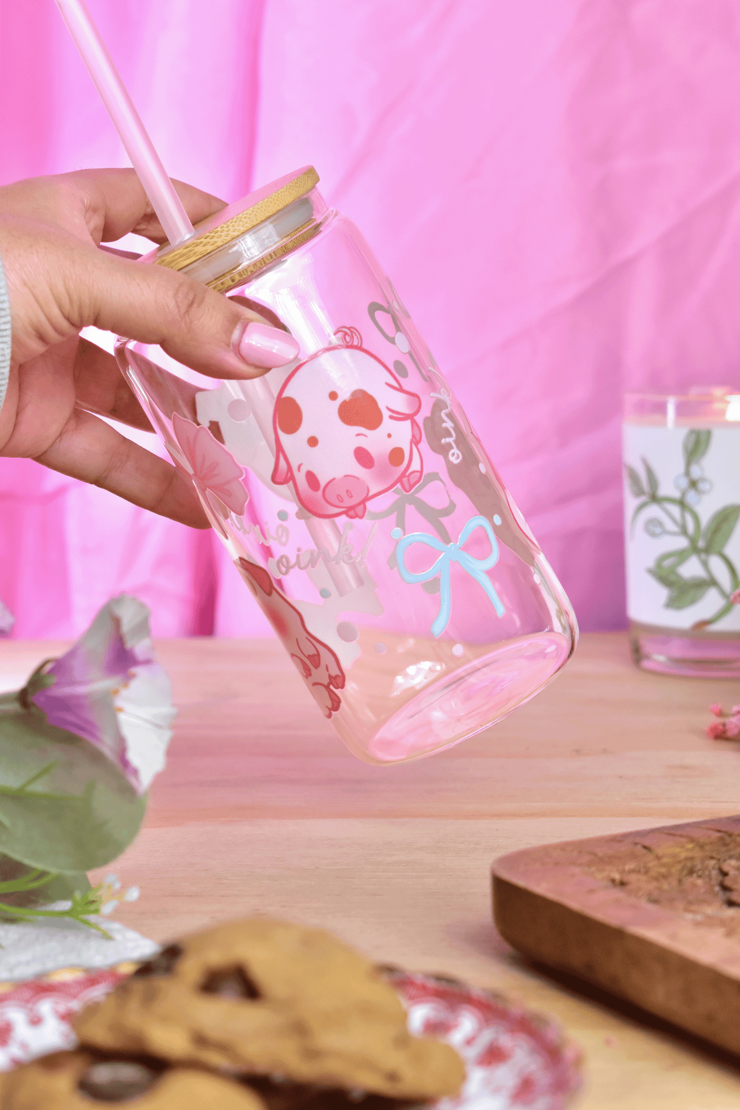 Lil' Piggies Glass Can Tumbler with Straw – 16 oz Cute Iced Coffee Cup