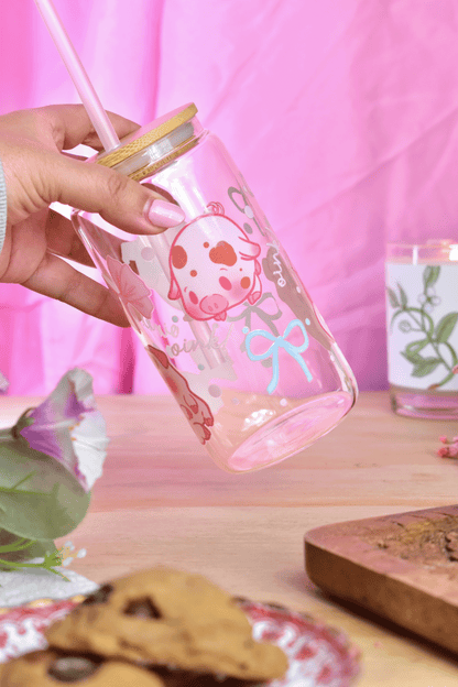 Lil' Piggies Glass Can Tumbler with Straw – 16 oz Cute Iced Coffee Cup