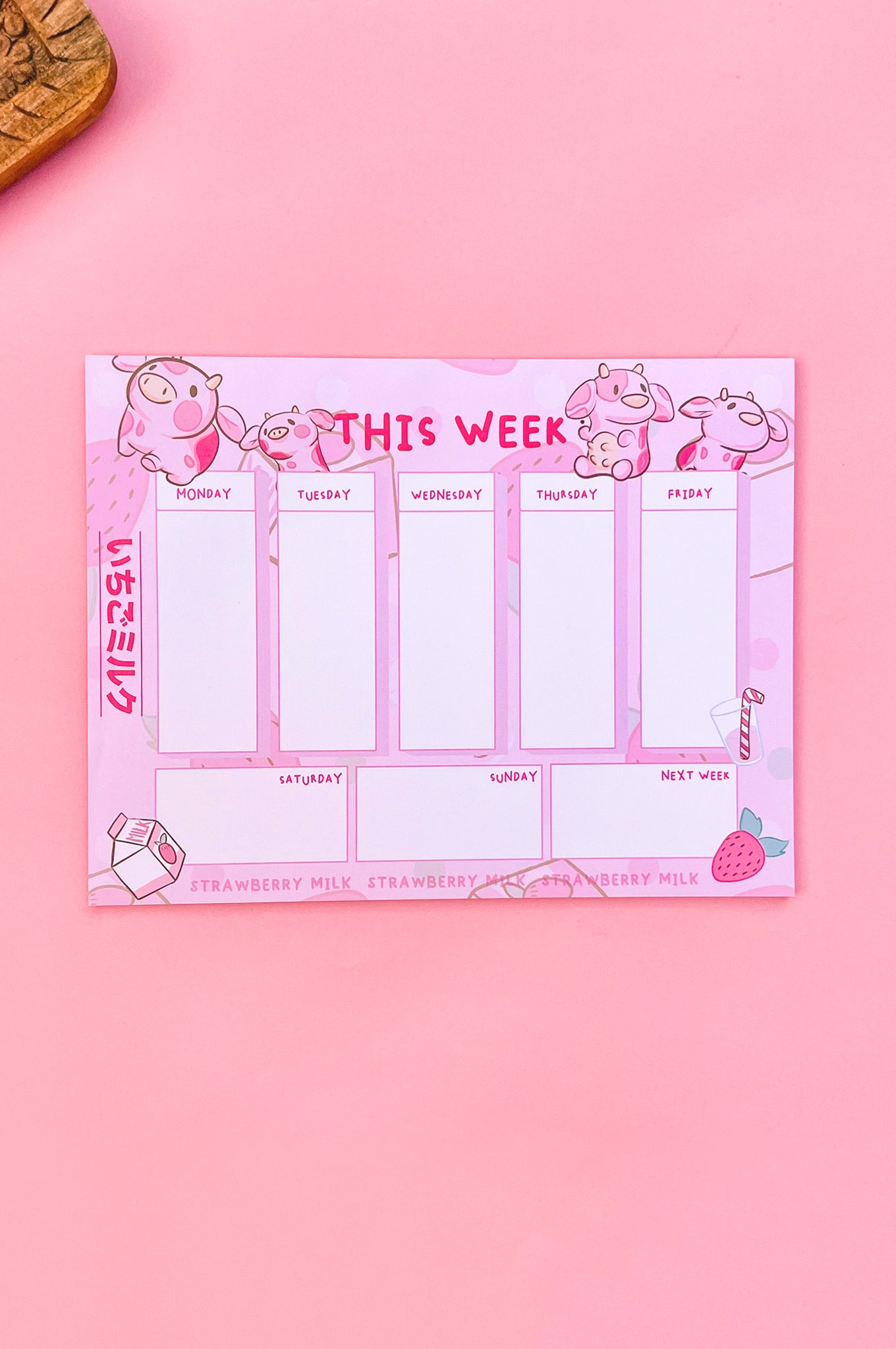 Strawberry Milk Cow Weekly Planner Notepad – 8.5 x 11 Cute Desk Planner Pad