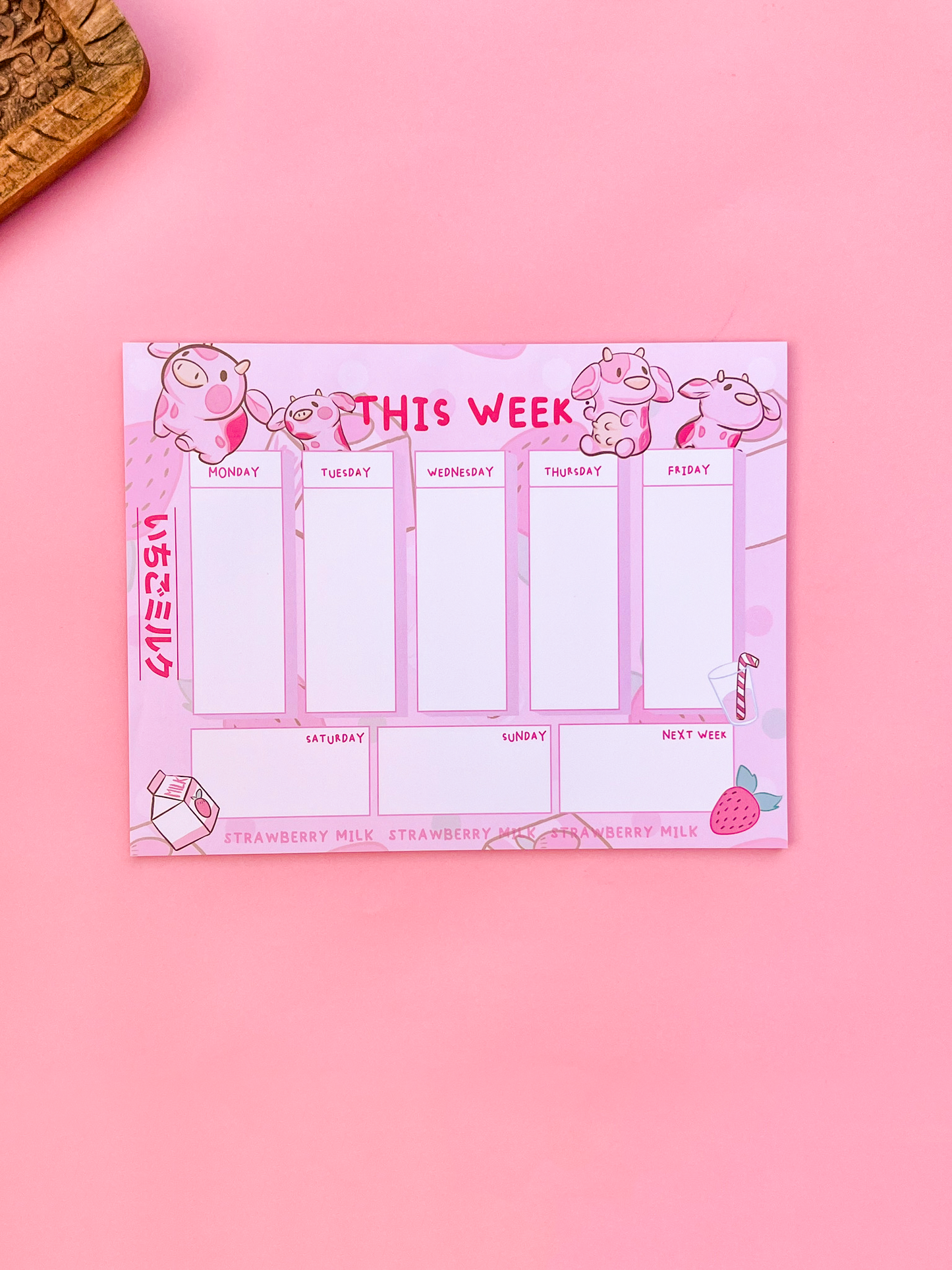 Strawberry Milk Cow Weekly Planner Notepad – 8.5 x 11 Cute Desk Planner Pad
