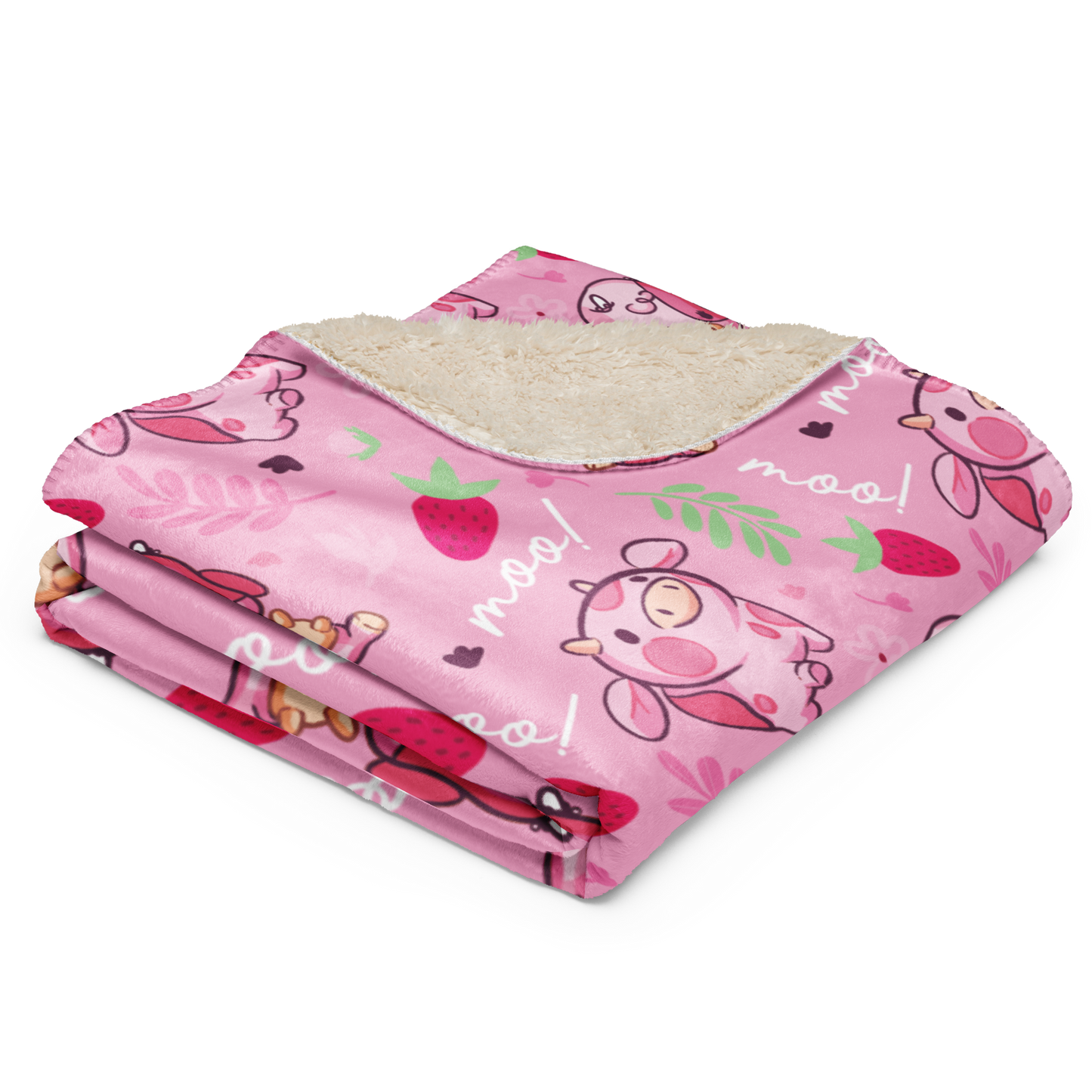 Strawberry MIlk Cow Sherpa blanket