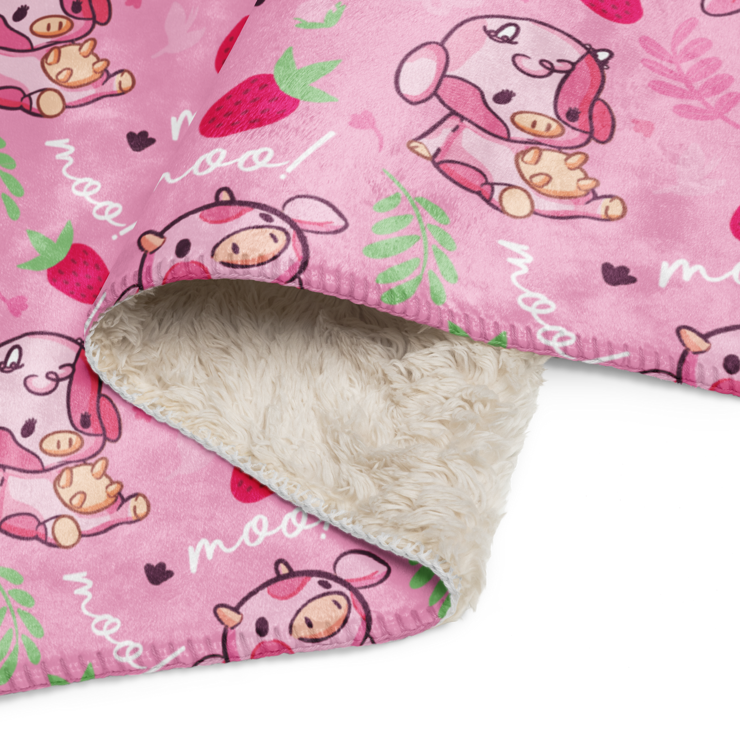 Strawberry MIlk Cow Sherpa blanket