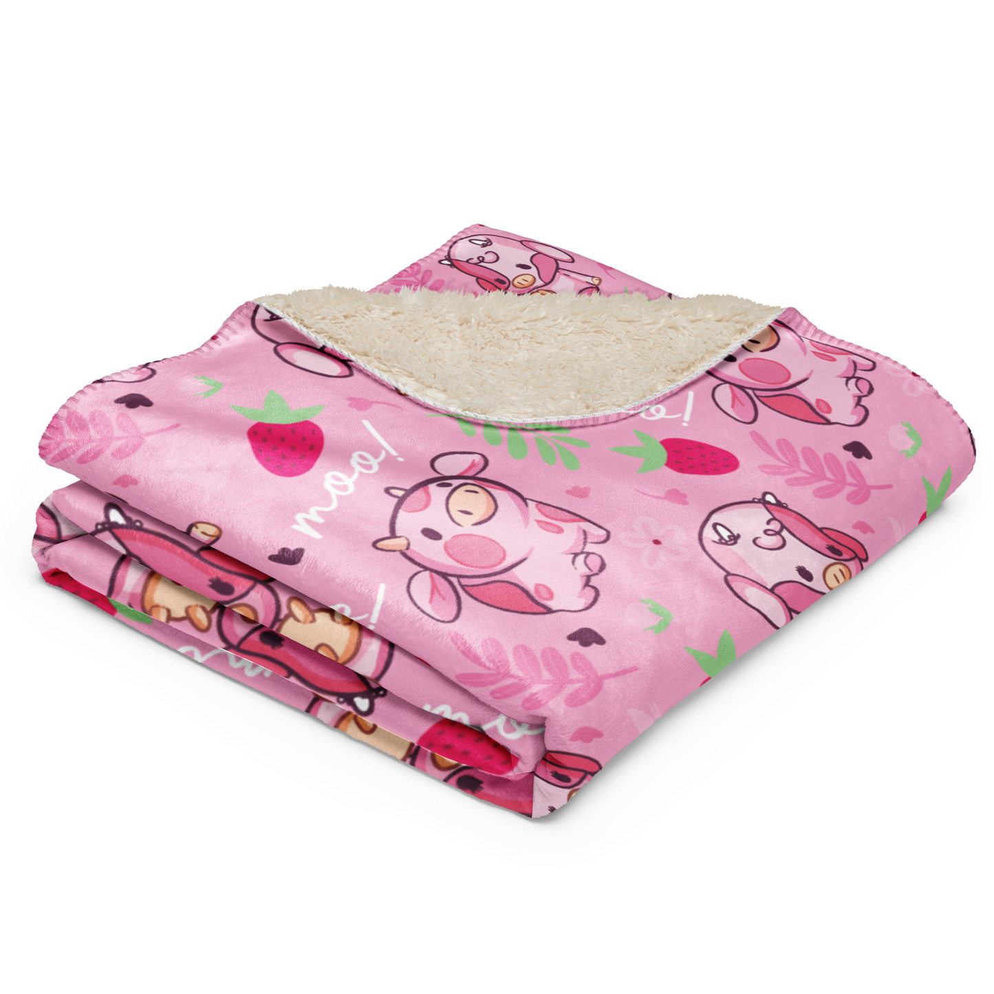 Strawberry MIlk Cow Sherpa blanket