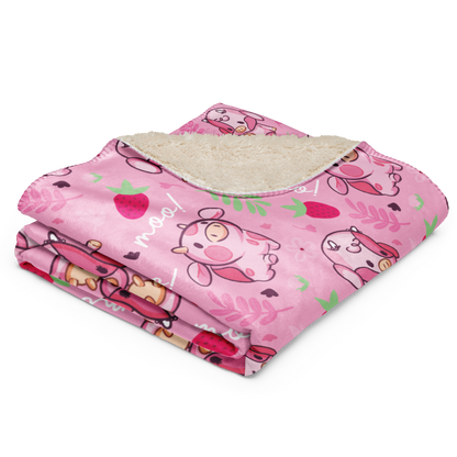 Strawberry MIlk Cow Sherpa blanket