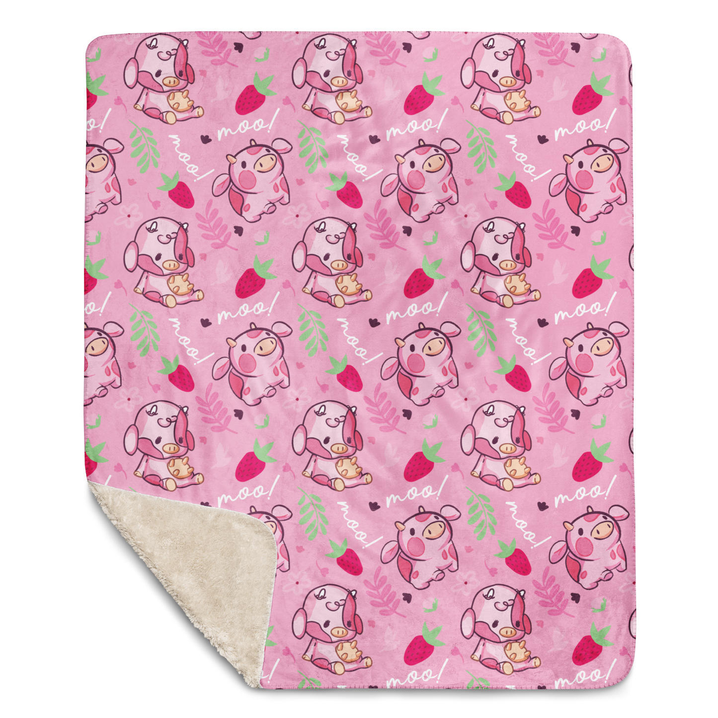 Strawberry MIlk Cow Sherpa blanket
