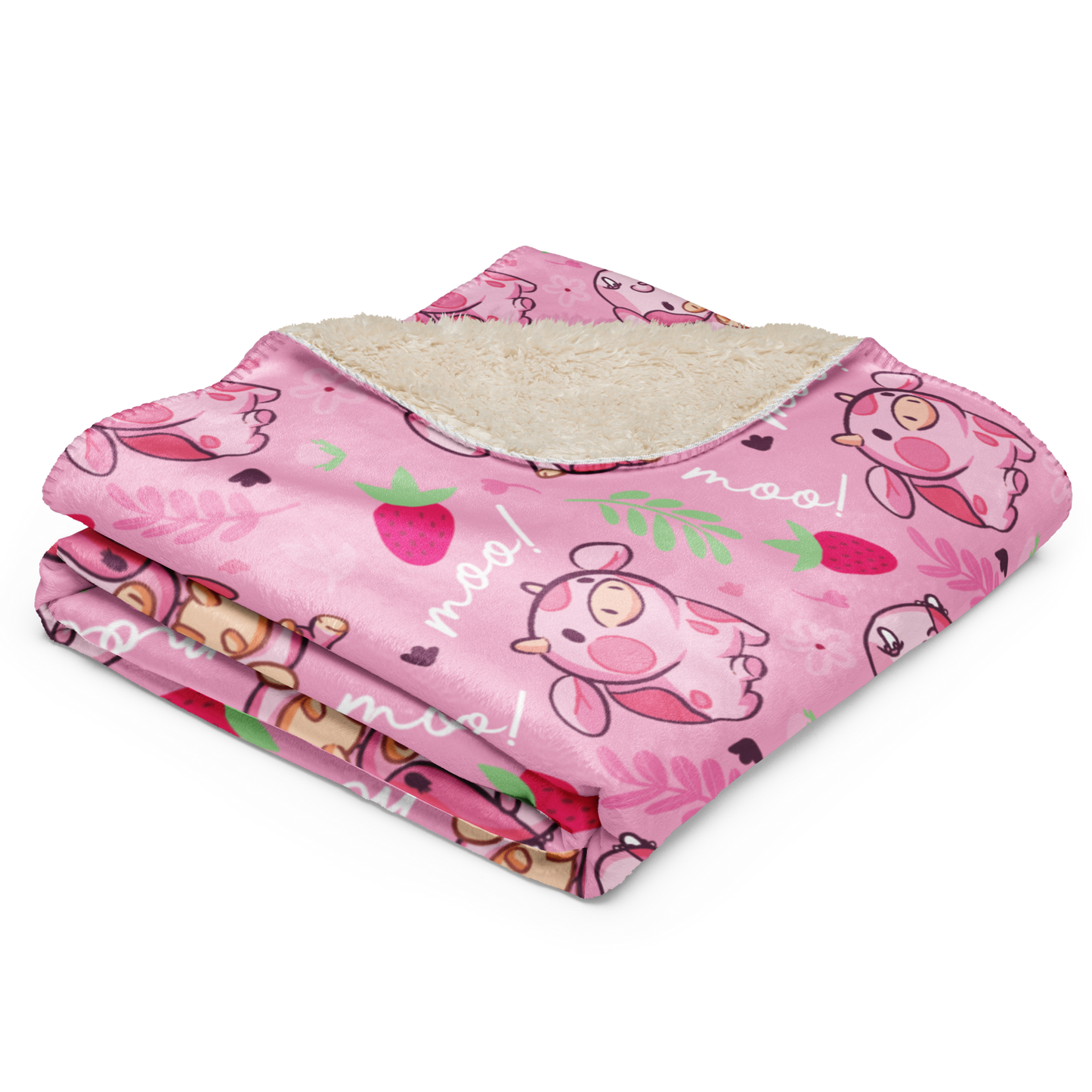 Strawberry MIlk Cow Sherpa blanket