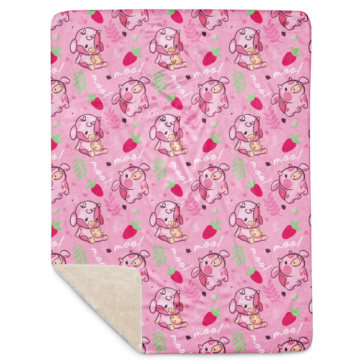 Strawberry MIlk Cow Sherpa blanket