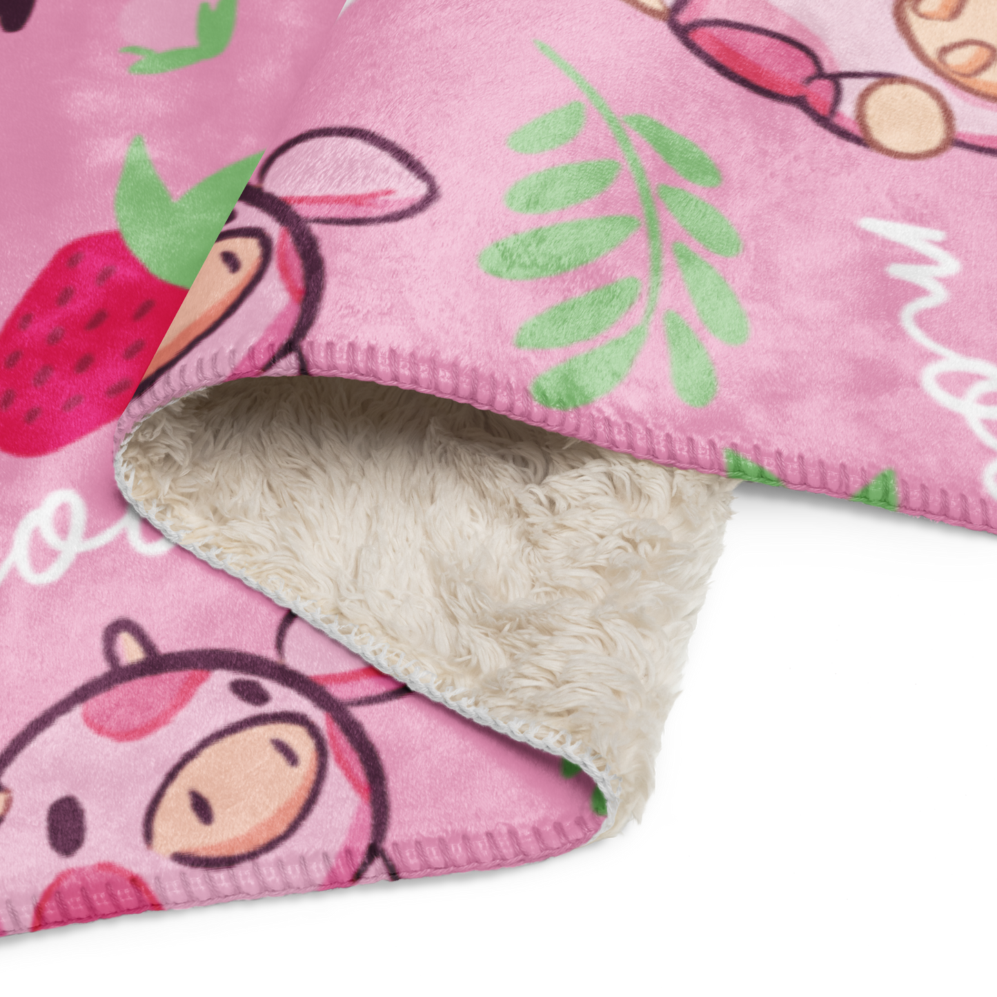 Strawberry MIlk Cow Sherpa blanket